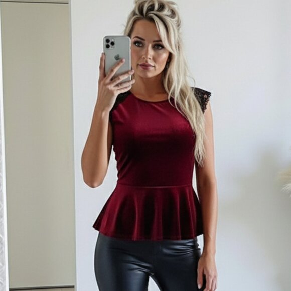 Rolla Coster Velvet Peplum Top - Picture 2 of 7